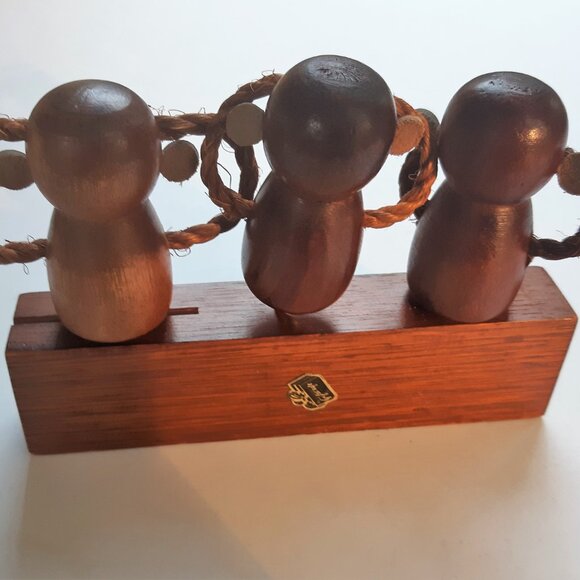 Vintage MCM Wood Wise Monkey Wine Bar Tools Set Hear See Speak No Evil Barware - Picture 6 of 12